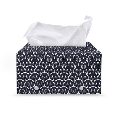 Cute Black Cat Pattern Print Leather Tissue Box Cover