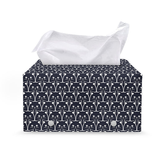 Cute Black Cat Pattern Print Leather Tissue Box Cover