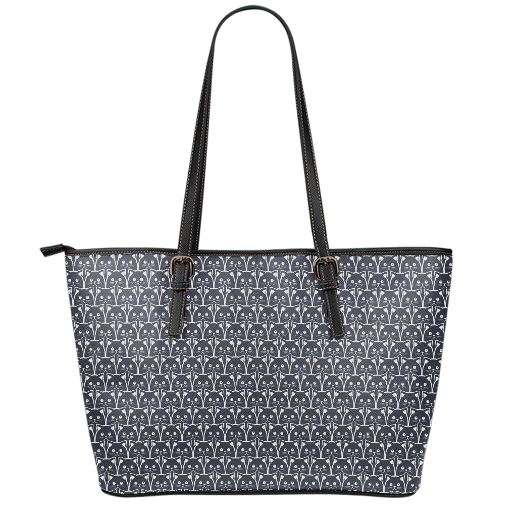 Cute Black Cat Pattern Print Leather Tote Bag