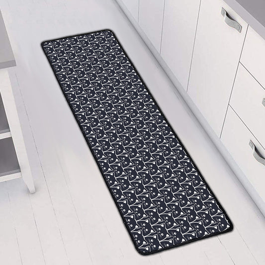 Cute Black Cat Pattern Print Long Kitchen Mat