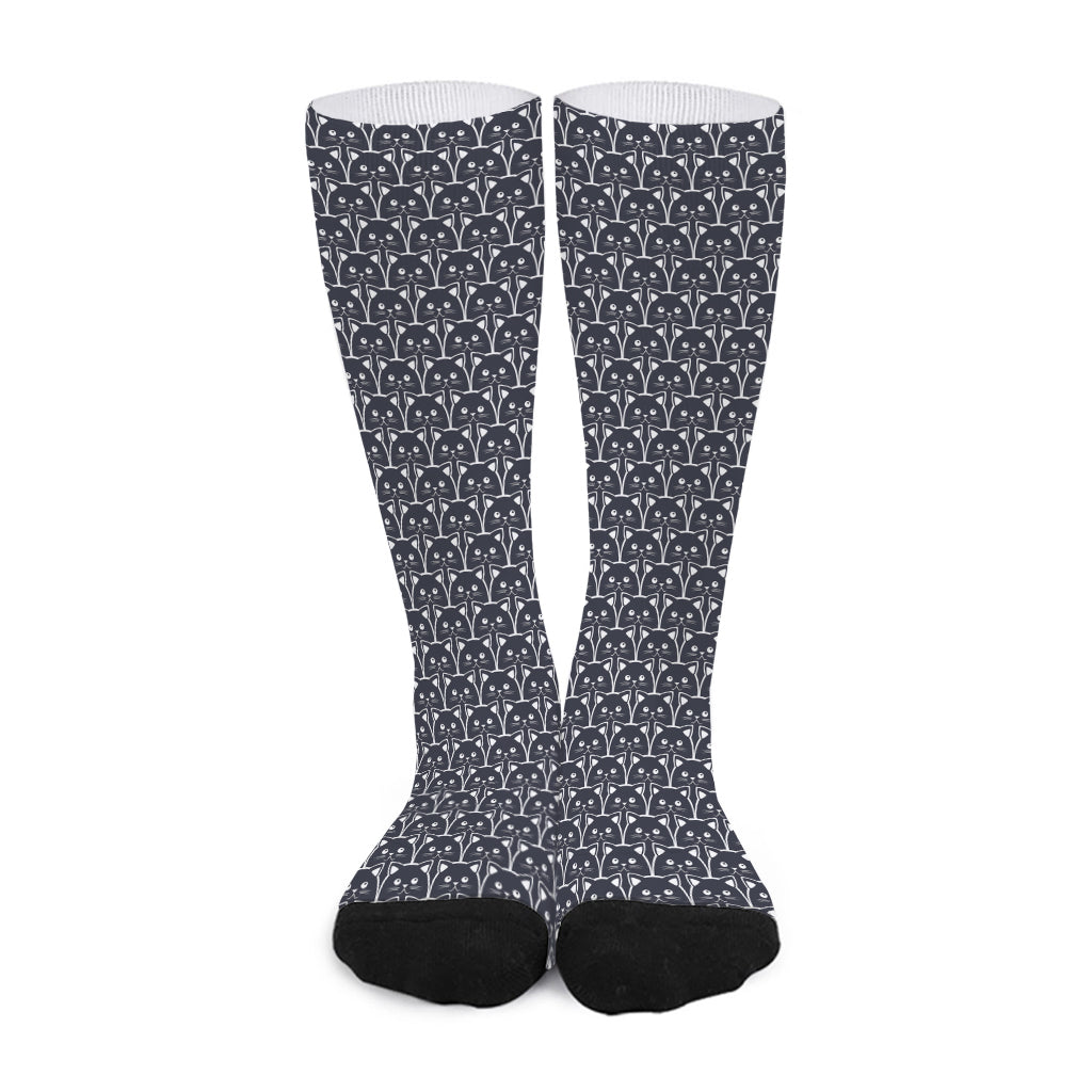 Cute Black Cat Pattern Print Long Socks