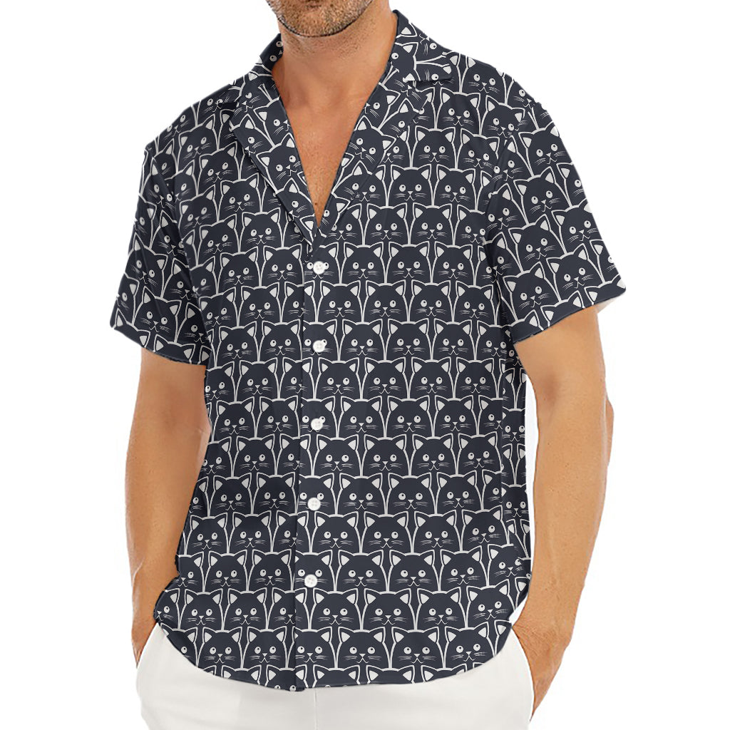 Cute Black Cat Pattern Print Men's Deep V-Neck Shirt