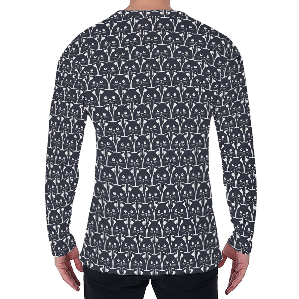 Cute Black Cat Pattern Print Men's Long Sleeve T-Shirt