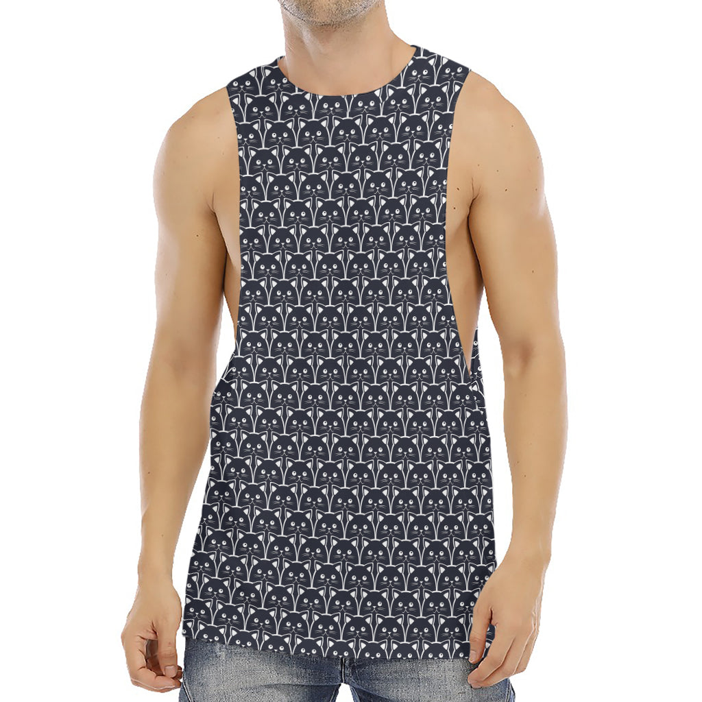 Cute Black Cat Pattern Print Men's Muscle Tank Top