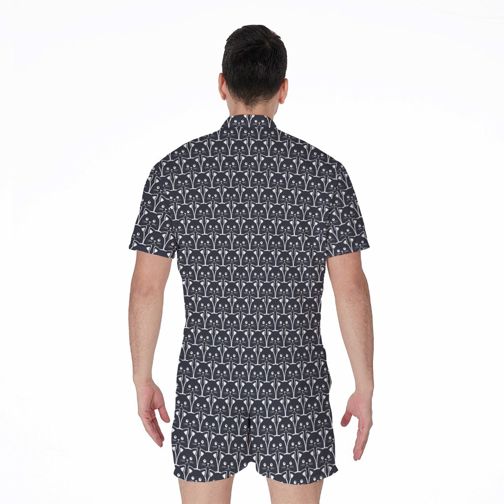 Cute Black Cat Pattern Print Men's Rompers