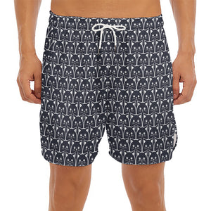 Cute Black Cat Pattern Print Men's Split Running Shorts