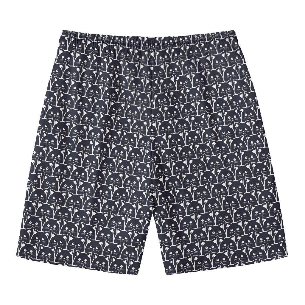 Cute Black Cat Pattern Print Men's Swim Trunks