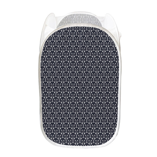 Cute Black Cat Pattern Print Mesh Laundry Hamper