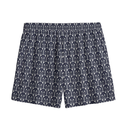 Cute Black Cat Pattern Print Mesh Shorts