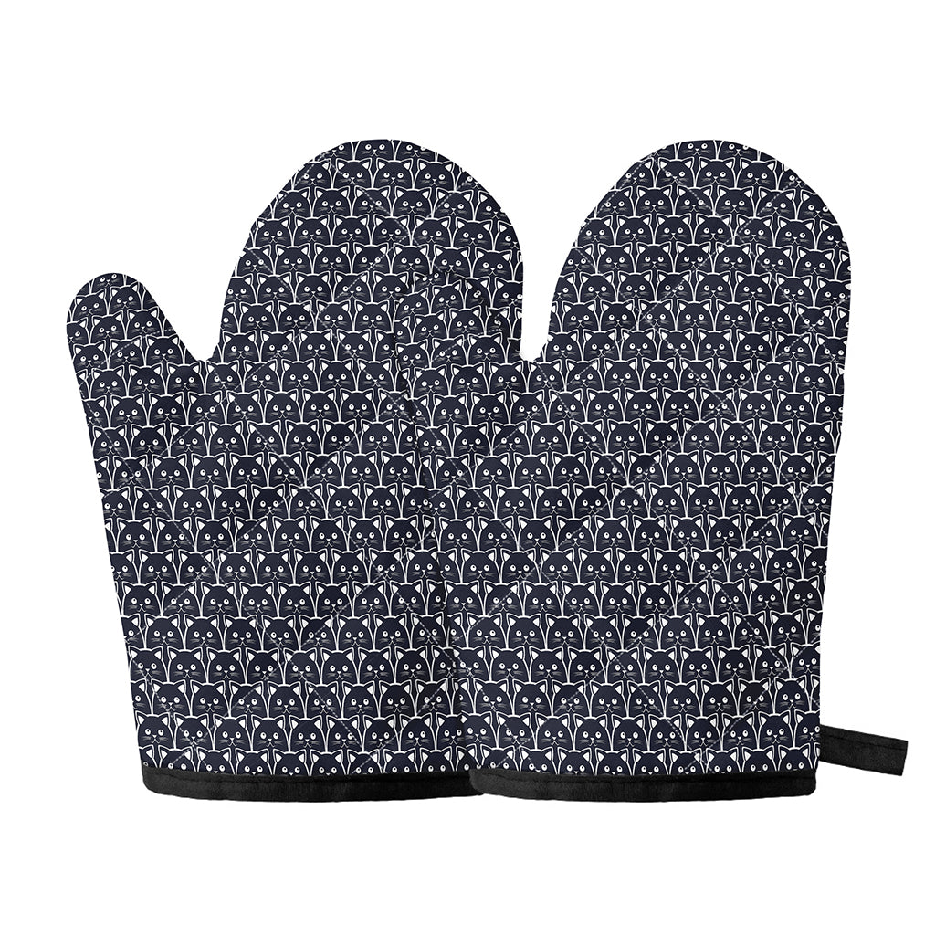Cute Black Cat Pattern Print Oven Mitts
