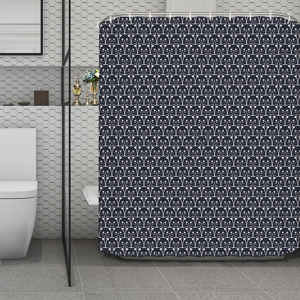 Cute Black Cat Pattern Print Polyester Shower Curtain