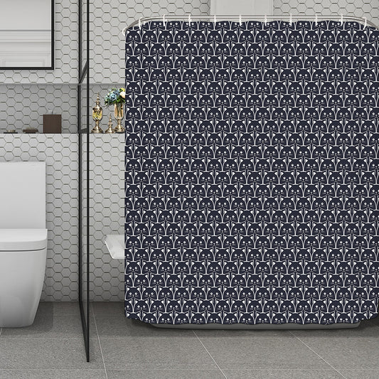 Cute Black Cat Pattern Print Polyester Shower Curtain