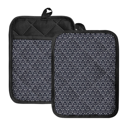 Cute Black Cat Pattern Print Pot Holders With Pocket