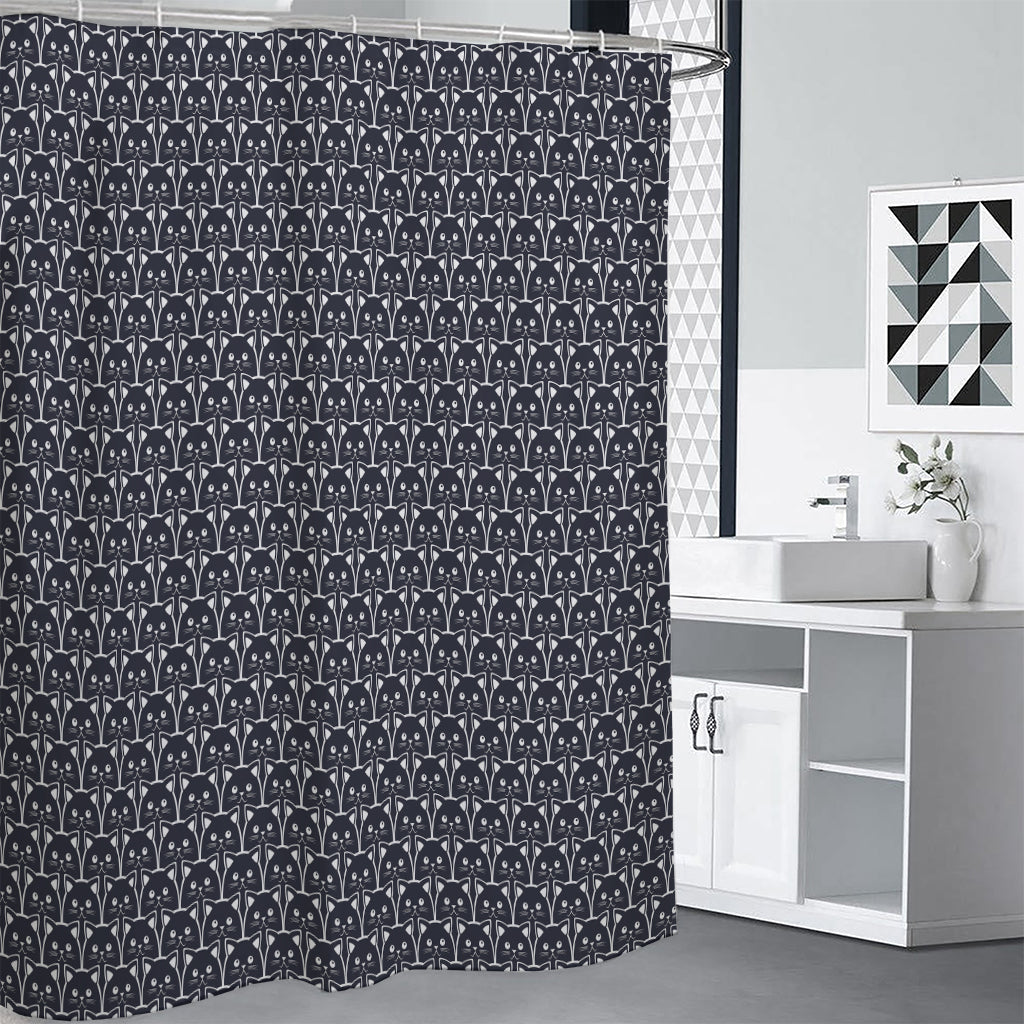 Cute Black Cat Pattern Print Premium Shower Curtain