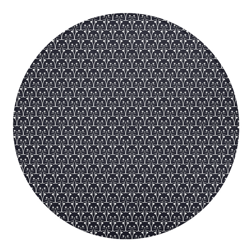 Cute Black Cat Pattern Print Round Blanket