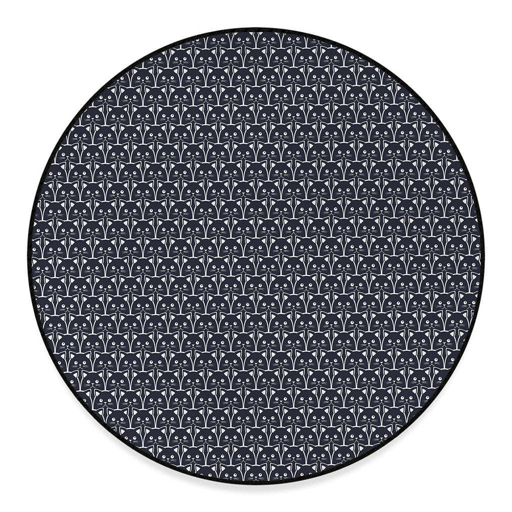 Cute Black Cat Pattern Print Round Floor Mat