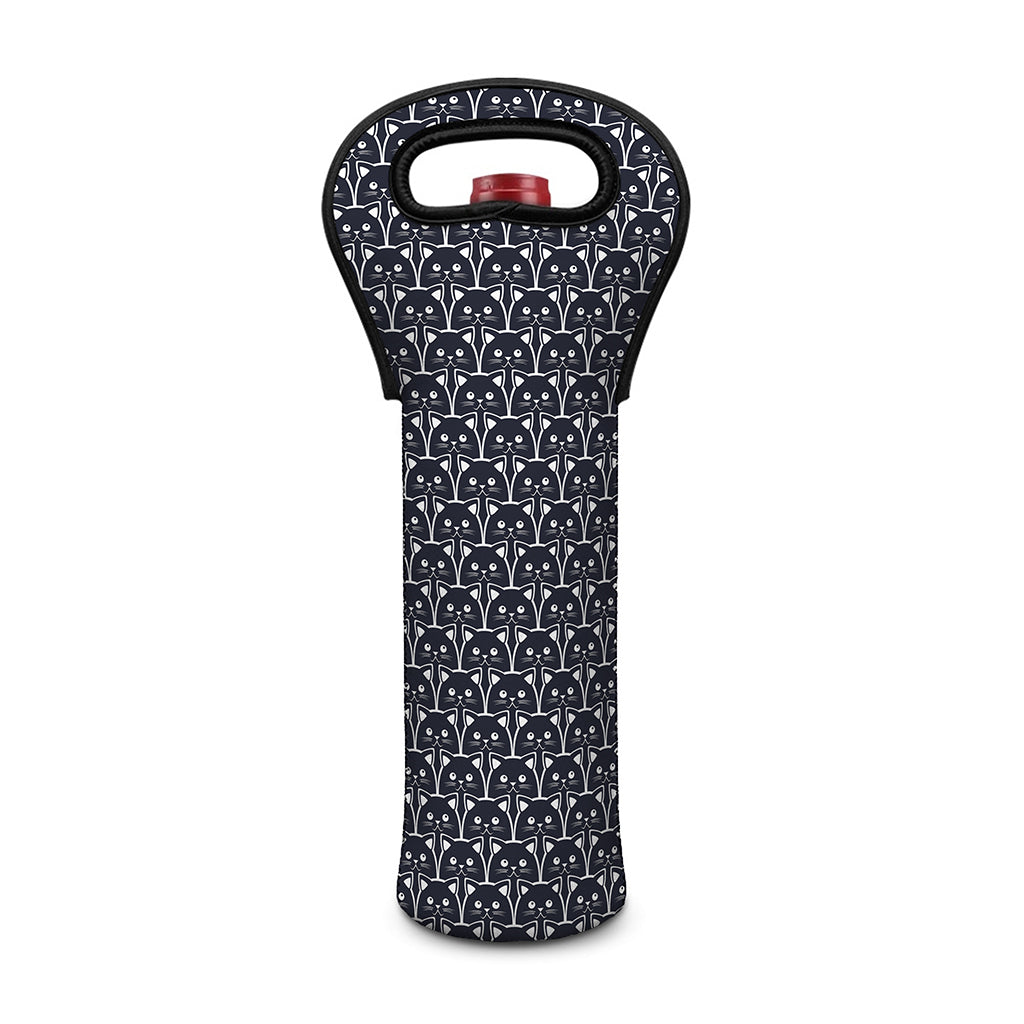 Cute Black Cat Pattern Print Single Neoprene Wine Tote