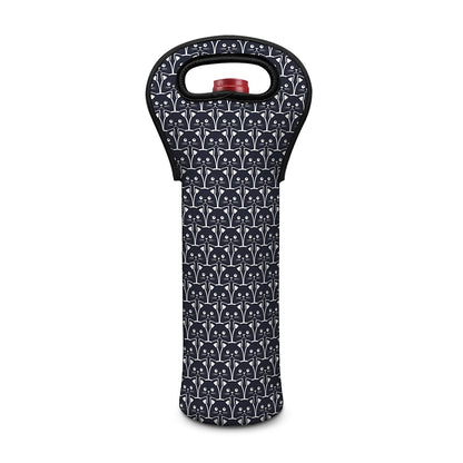 Cute Black Cat Pattern Print Single Neoprene Wine Tote