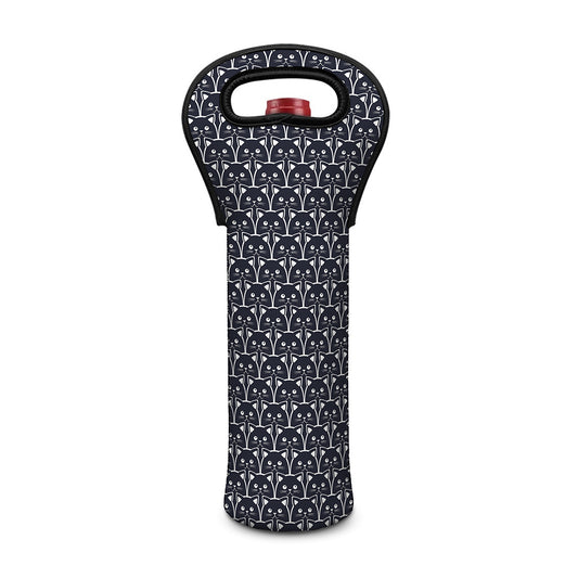 Cute Black Cat Pattern Print Single Neoprene Wine Tote