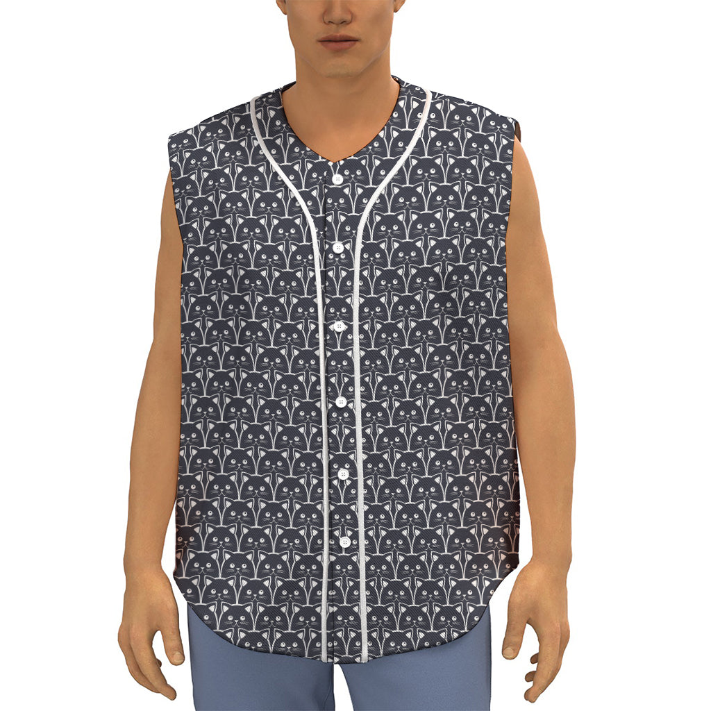 Cute Black Cat Pattern Print Sleeveless Baseball Jersey