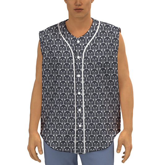 Cute Black Cat Pattern Print Sleeveless Baseball Jersey