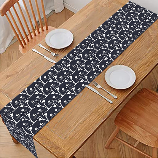 Cute Black Cat Pattern Print Table Runner