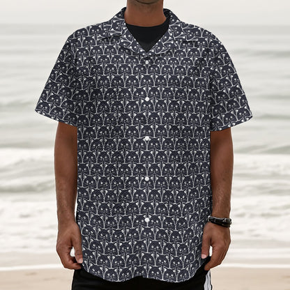 Cute Black Cat Pattern Print Textured Short Sleeve Shirt