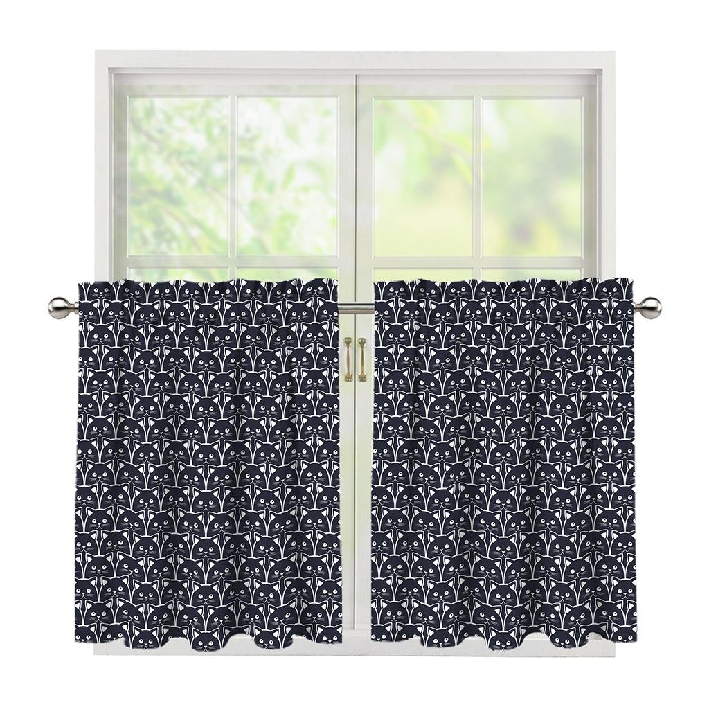 Cute Black Cat Pattern Print Tier Curtains