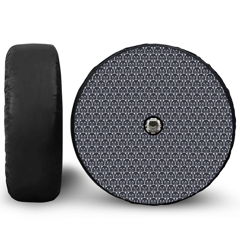 Cute Black Cat Pattern Print Tire Cover With Camera Hole