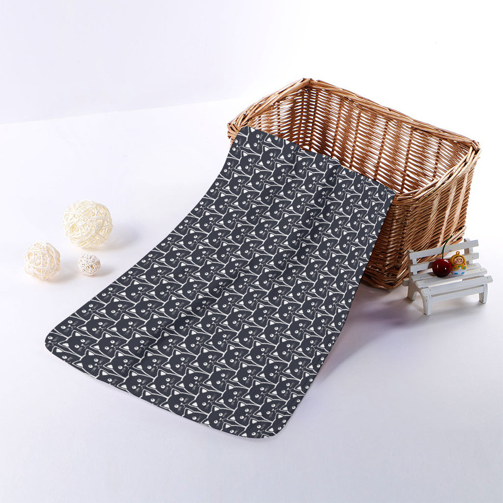 Cute Black Cat Pattern Print Towel