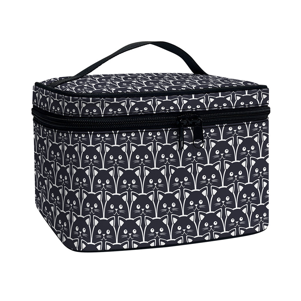 Cute Black Cat Pattern Print Travel Makeup Bag