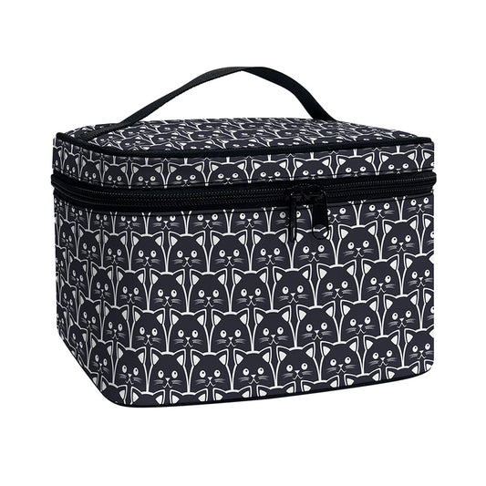 Cute Black Cat Pattern Print Travel Makeup Bag