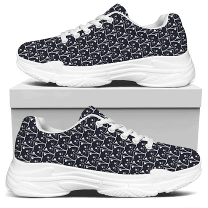 Cute Black Cat Pattern Print White Chunky Shoes