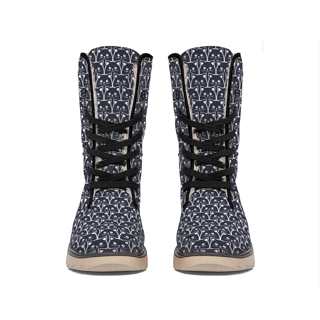 Cute Black Cat Pattern Print Winter Boots