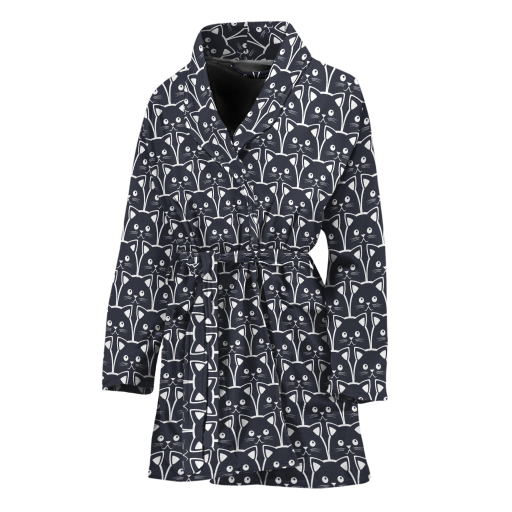 Cute Black Cat Pattern Print Women's Bathrobe