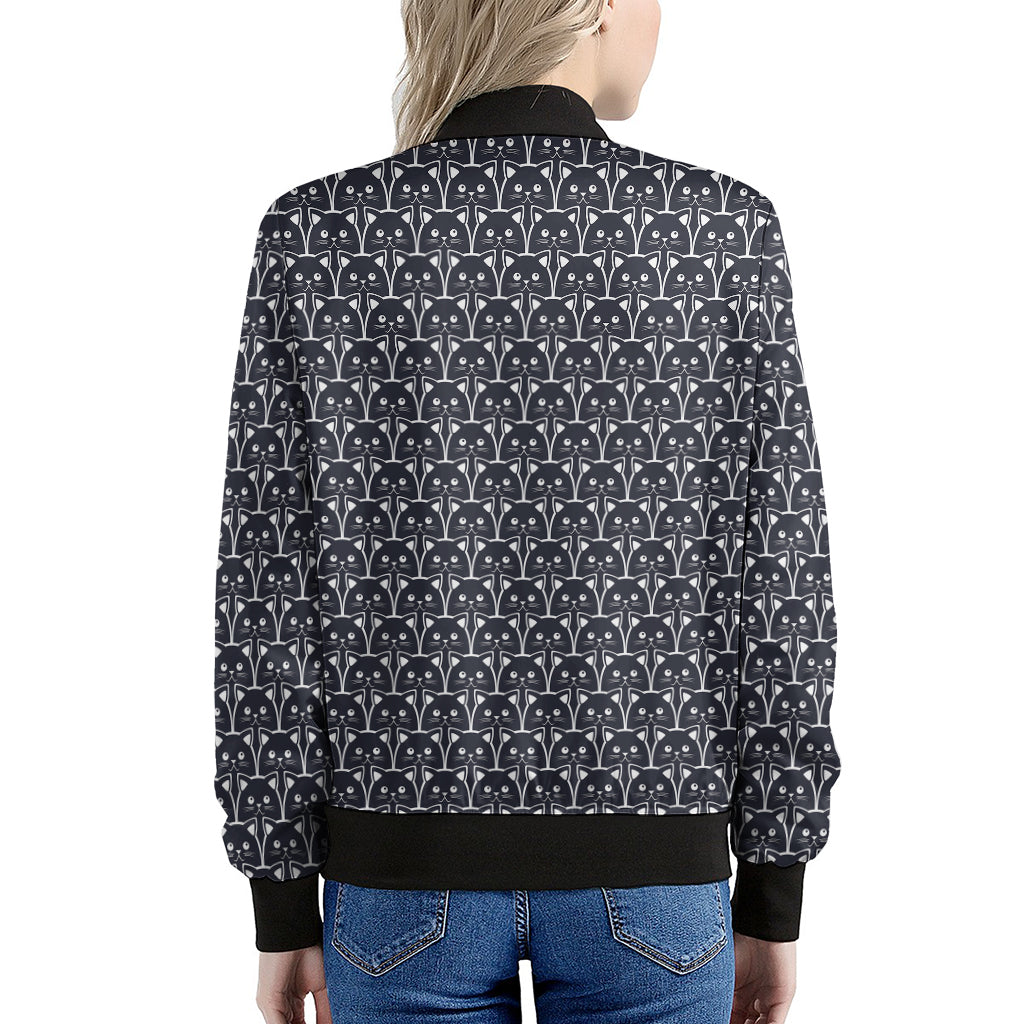 Cute Black Cat Pattern Print Women's Bomber Jacket