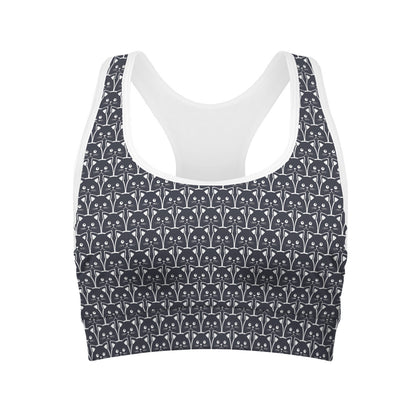 Cute Black Cat Pattern Print Women's Sports Bra