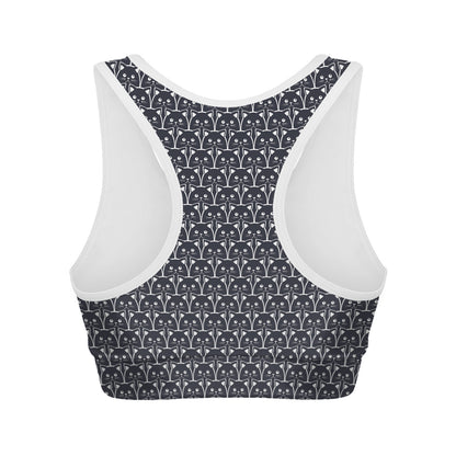 Cute Black Cat Pattern Print Women's Sports Bra