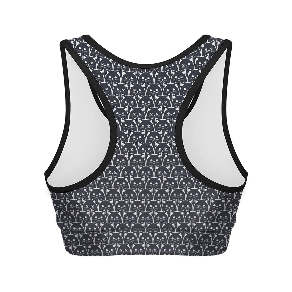 Cute Black Cat Pattern Print Women's Sports Bra