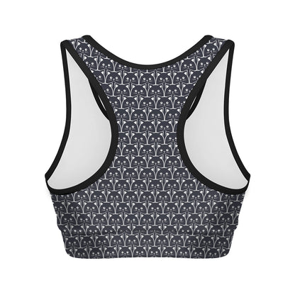 Cute Black Cat Pattern Print Women's Sports Bra