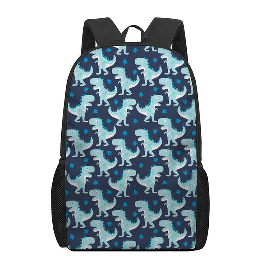 Cute Blue T-Rex Dinosaur Pattern Print 17 Inch Backpack