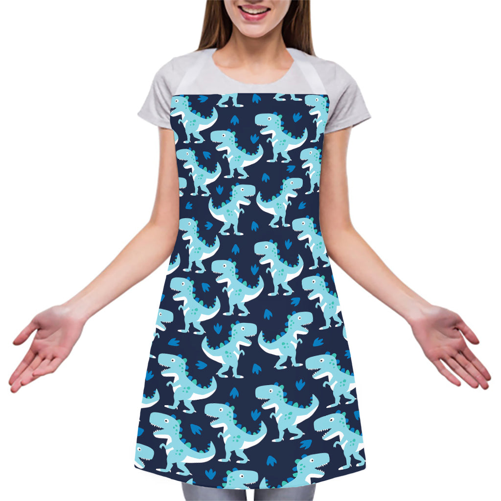 Cute Blue T-Rex Dinosaur Pattern Print Adjustable Apron