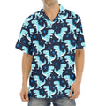 Cute Blue T-Rex Dinosaur Pattern Print Aloha Shirt