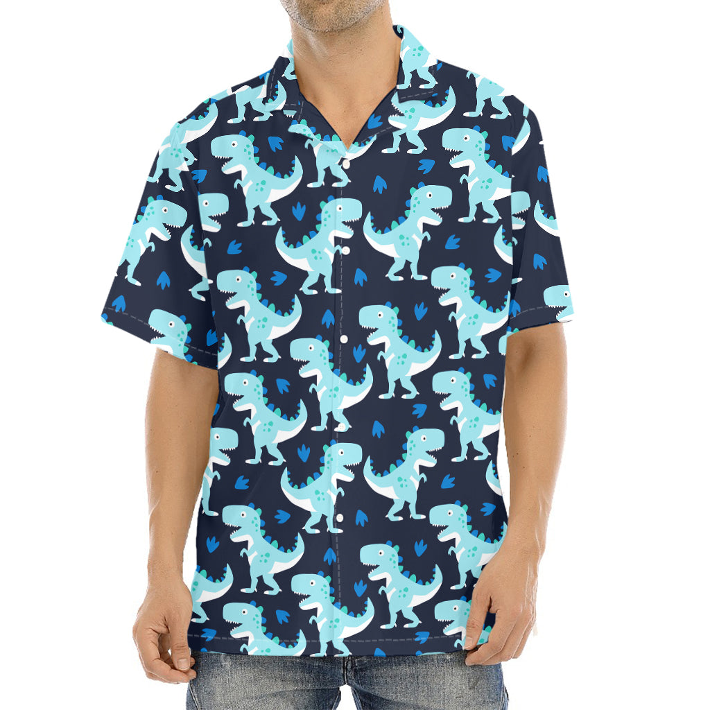Cute Blue T-Rex Dinosaur Pattern Print Aloha Shirt