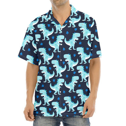 Cute Blue T-Rex Dinosaur Pattern Print Aloha Shirt