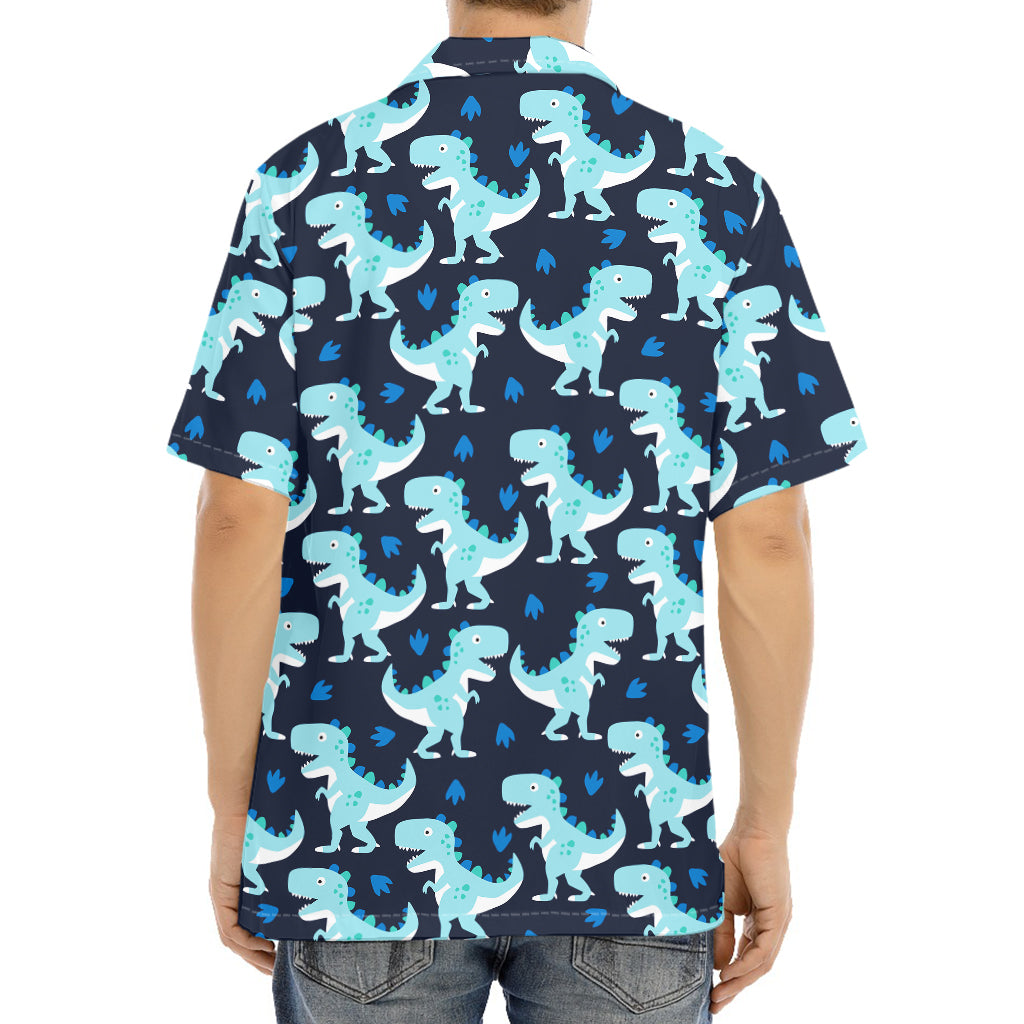 Cute Blue T-Rex Dinosaur Pattern Print Aloha Shirt