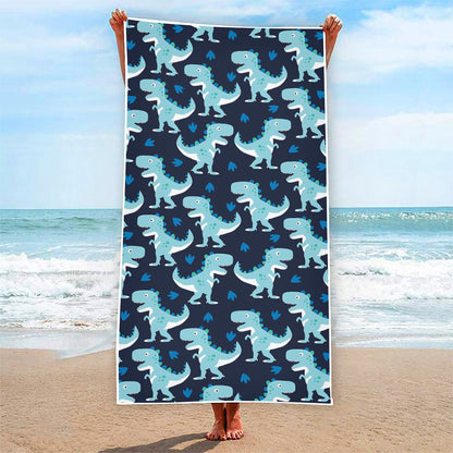 Cute Blue T-Rex Dinosaur Pattern Print Beach Towel