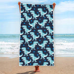 Cute Blue T-Rex Dinosaur Pattern Print Beach Towel
