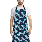 Cute Blue T-Rex Dinosaur Pattern Print Bib Apron With Pocket
