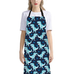 Cute Blue T-Rex Dinosaur Pattern Print Bib Apron With Pocket